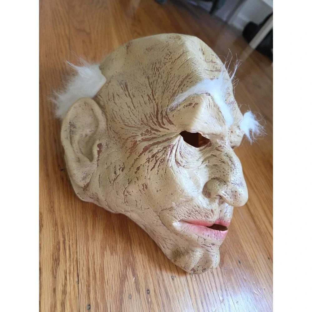 Vintage Vinyl BALDY old Man Halloween Mask With Bald White Hair